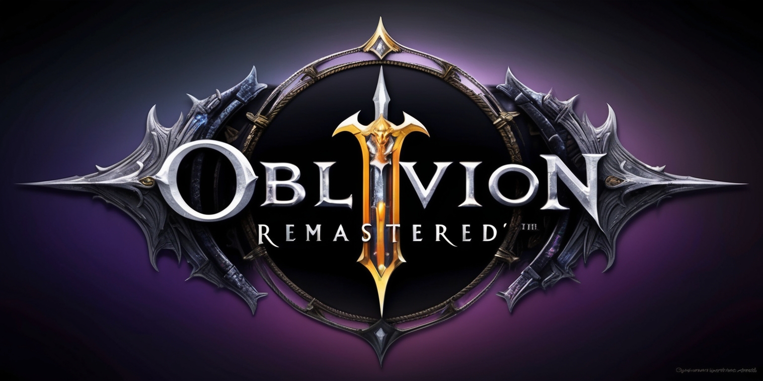 A stunning, high-definition digital artwork depicting a remastered version of the iconic fantasy role-playing game Oblivion, set against a dark, gradient background that transitions from deep purples to midnight blacks, evoking a sense of mystery and adventure. The Oblivion logo, rendered in shimmering silver and gold, takes center stage, surrounded by intricate, Gothic-inspired details and ornate, curved lines that evoke a sense of ancient, mystical tomes. The overall aesthetic is one of dark fantasy, with subtle, eerie lighting that hints at the game's epic scope and immersive storytelling. Every element, from the textures to the typography, exudes a sense of meticulous attention to detail, as if plucked straight from the game's concept art. The image is crisp, vibrant, and utterly captivating, beckoning the viewer to step into the richly detailed world of Oblivion Remastered.